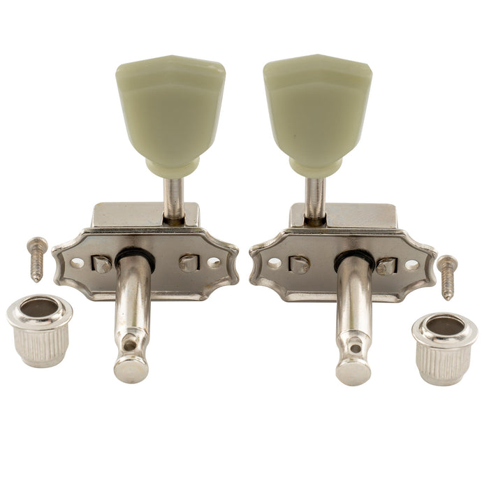 detail of musiclily pro 3r3l 15 1 ratio acoustic electric guitar machine heads semi closed tuning pegs keys tuners vintage style mx1103p