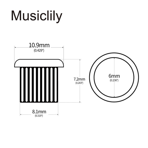 Dimensions of musiclily pro 8mm bushing for electric guitar semiclosed tuners tuning pegs machine heads mx1137 6p