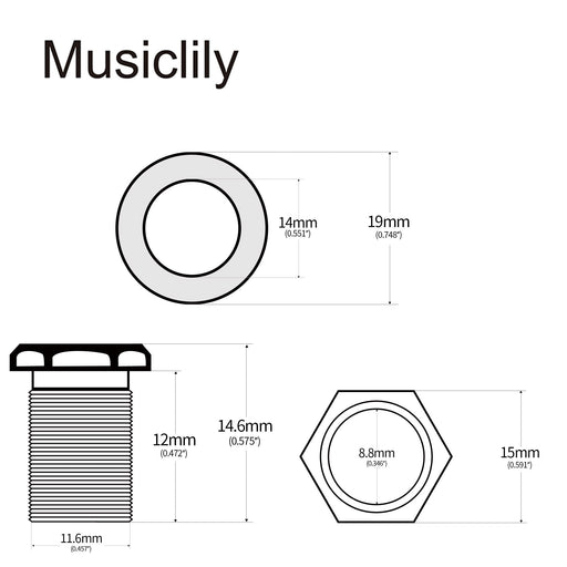 Dimensions of musiclily pro 15mm bushing and 19mm washer for electric bass full sealed tuners tuning pegs machine heads mx1144 4mx1145 4p
