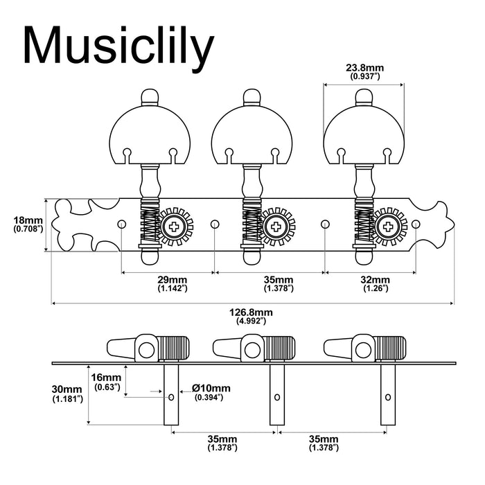 Dimensions of musiclily pro 3 3 bouchet style classical guitar tuning keys machine heads tuners set mx1168p