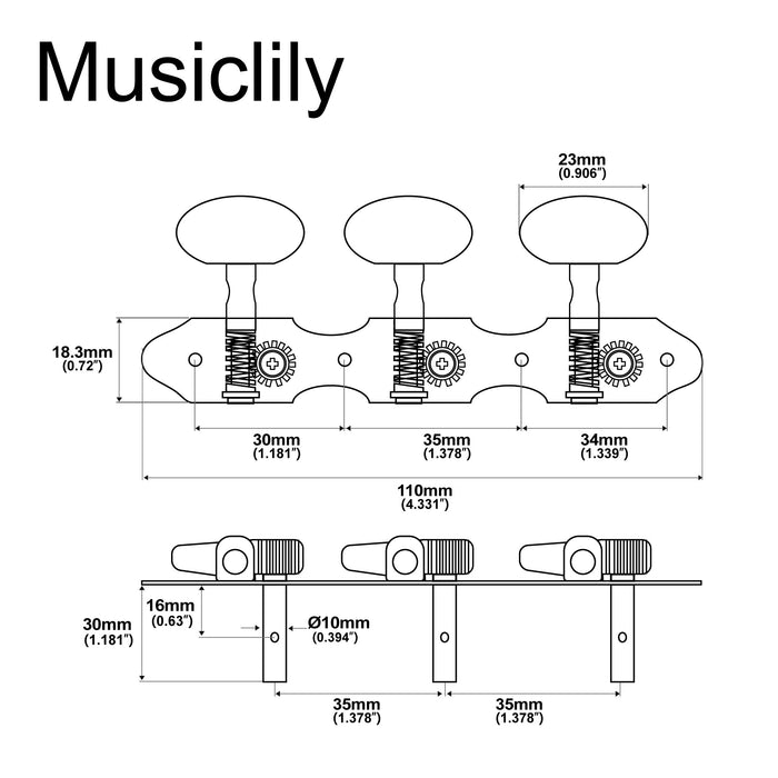 Dimensions of musiclily pro 3 3 baker style classical guitar tuning keys machine heads tuners set mx1169p