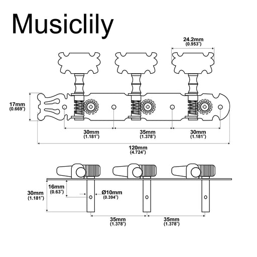 Dimensions of musiclily pro 3 3 lyra classical guitar tuners tuning machines heads pegs keys mx1170p