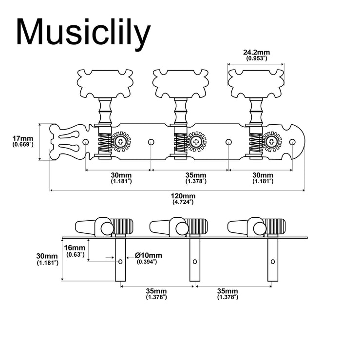 Dimensions of musiclily pro 3 3 lyra classical guitar tuners tuning machines heads pegs keys mx1170p