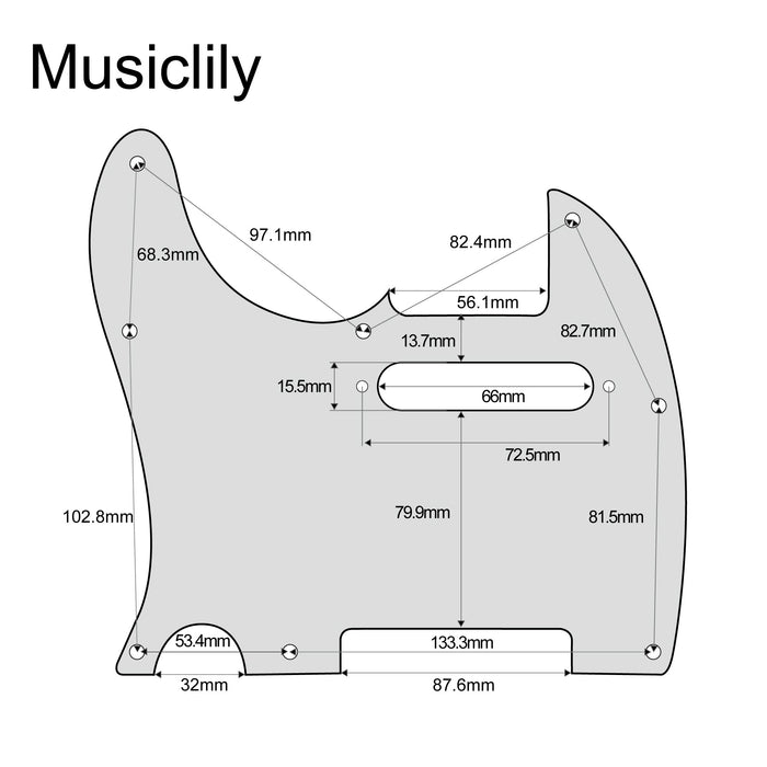 Dimensions of musiclily pro left handed 8 hole guitar tele pickguard for american mexican made fender telecaster standard modern style mx1177p