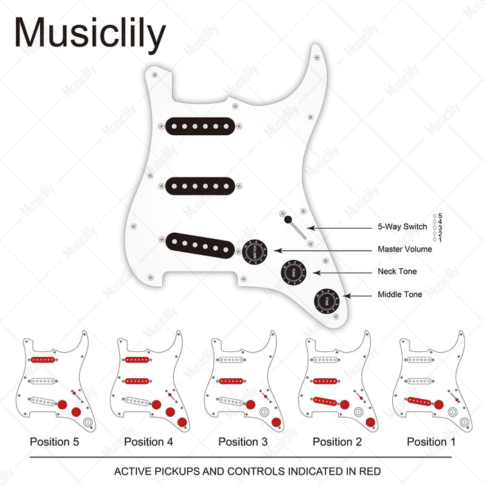 Dimensions of musiclily basic pre wired loaded standard st sss pickguard with alnico 5 magnet single coil pickups set for strat style electric guitar mx1319bk