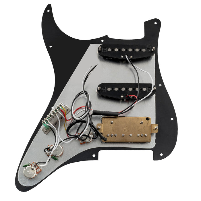 Part of musiclily basic pre wired loaded standard st hss pickguard with alnico 5 magnet pickups set for strat style electric guitar mx1330bk