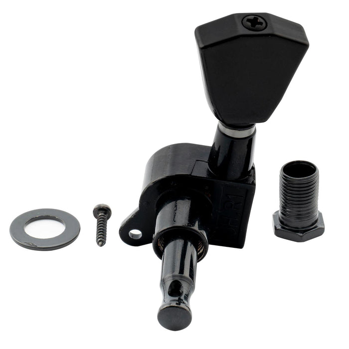 detail of musiclily pro 6 in line guitar sealed tuners tuning keys pegs machine heads set for fender strat tele style guitar keystone button mx1346bk 6