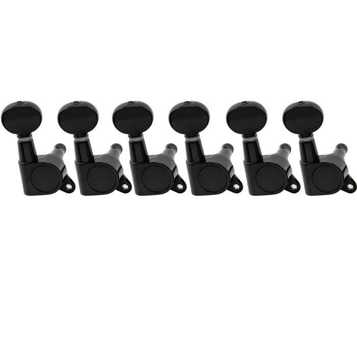 musiclily pro 6 in line guitar sealed tuners tuning keys pegs machine heads set for fender strat tele style guitar vintage oval button mx1347bk 6, black