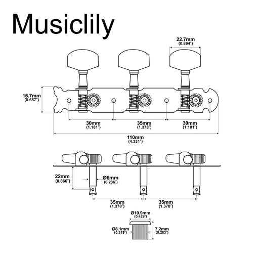 Dimensions of musiclily pro 3 on a plate acoustic guitar machine heads tuners tuning keys pegs set mx1354nkp