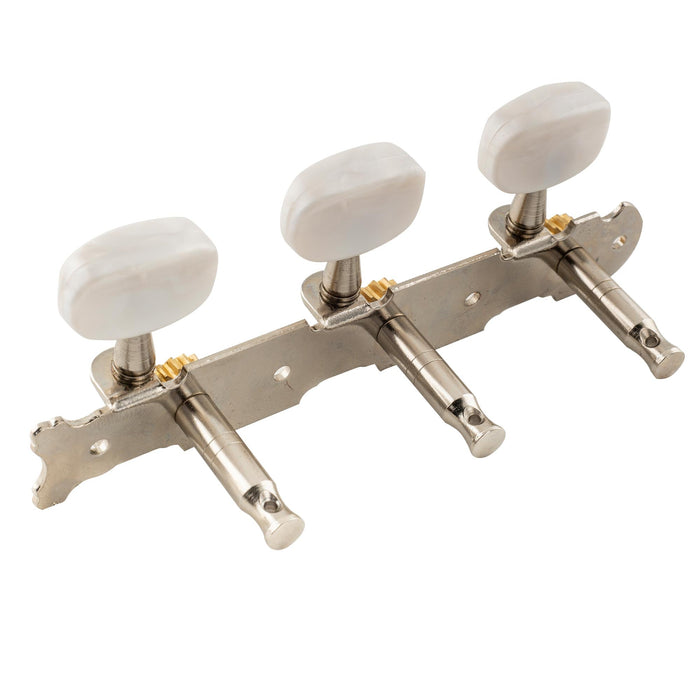 detail of musiclily pro 3 on a plate acoustic guitar tuners machine heads tuning keys pegs set nickel with white button