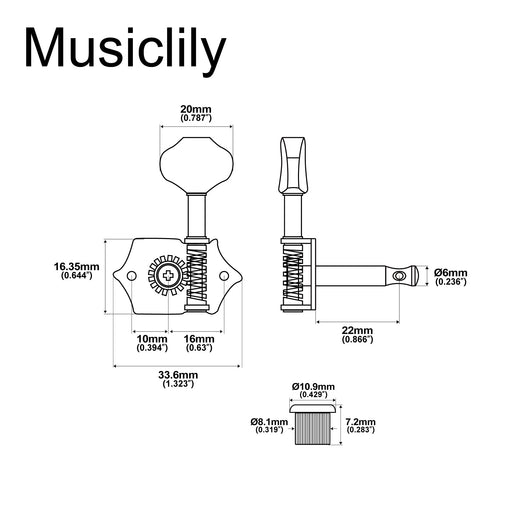 Dimensions of musiclily pro 3 3 acoustic guitar tuners machine heads tuning keys pegs set mx1354nkp