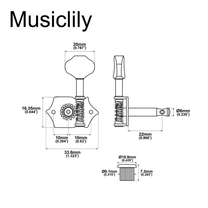 Dimensions of musiclily pro 3 3 acoustic guitar tuners machine heads tuning keys pegs set mx1354nkp