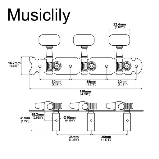 Dimensions of musiclily pro 3 on a plate classical guitar machine heads tuning pegs keys tuners set oval button nickel