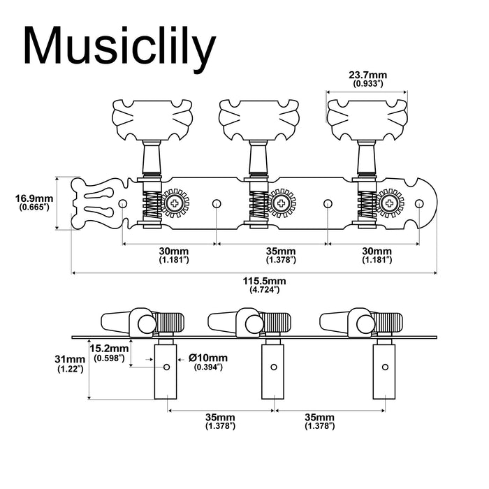 Dimensions of musiclily pro 3 on a plate lyra style classical guitar machine heads butterfly button tuning pegs keys tuners set mx1365p