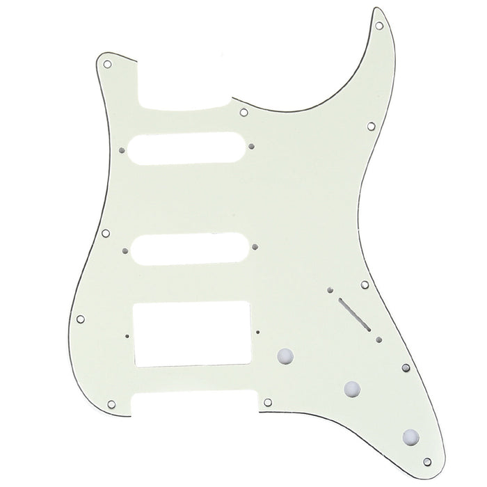 musiclily pro 11 hole modern style strat hss pickguard for american stratocaster guitar 3ply 4ply mx1382p, mint ivory color