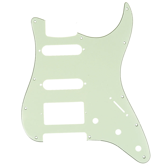 musiclily pro 11 hole modern style strat hss pickguard for american stratocaster guitar 3ply 4ply mx1382p, mint green