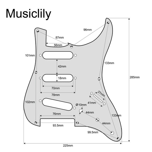 Dimensions of musiclily pro 8 hole 50s 57 vintage style strat sss guitar pickguard for american stratocaster mx1383p