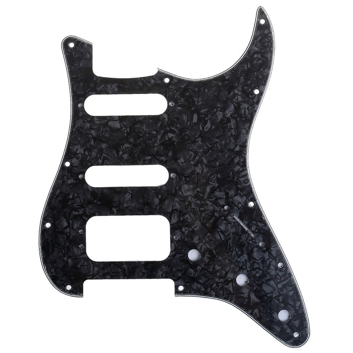 musiclily pro 11 hole round corner hss guitar strat pickguard for usa mexican strat 3 screw humbucking mounting open pickup 3ply 4ply mx1384p, black pearl