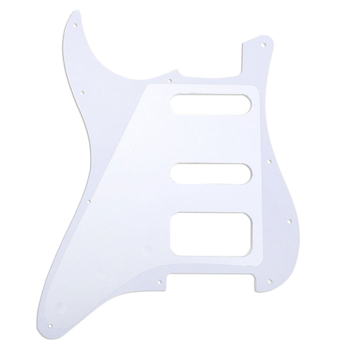 Musiclily Pro 11穴 ラウンドコーナー HSS STタイプピックガード USA/メキシコStratストラトギター用 3点止めオープンタイプのハムバッキングピックアップ 4プライ エイジドホワイトパール