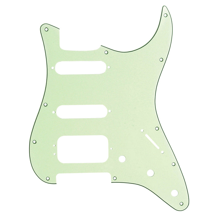 musiclily pro 11 hole round corner hss guitar strat pickguard for usa mexican strat 3 screw humbucking mounting open pickup 3ply 4ply mx1384p, mint green