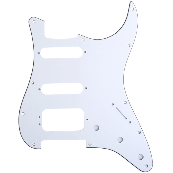musiclily pro 11 hole round corner hss guitar strat pickguard for usa mexican strat 3 screw humbucking mounting open pickup 3ply 4ply mx1384p, white