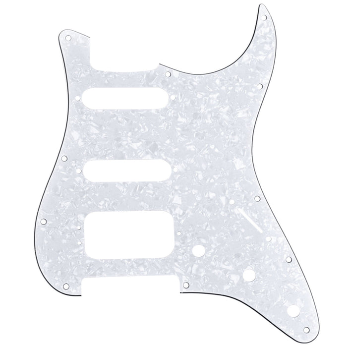 musiclily pro 11 hole round corner hss guitar strat pickguard for usa mexican strat 3 screw humbucking mounting open pickup 3ply 4ply mx1384p, white pearl
