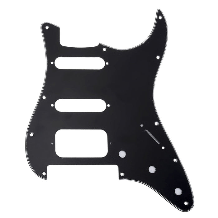 musiclily pro 11 hole round corner hss guitar strat pickguard for american mexican fender strat open pickup with floyd bridge cut mx1386p, black