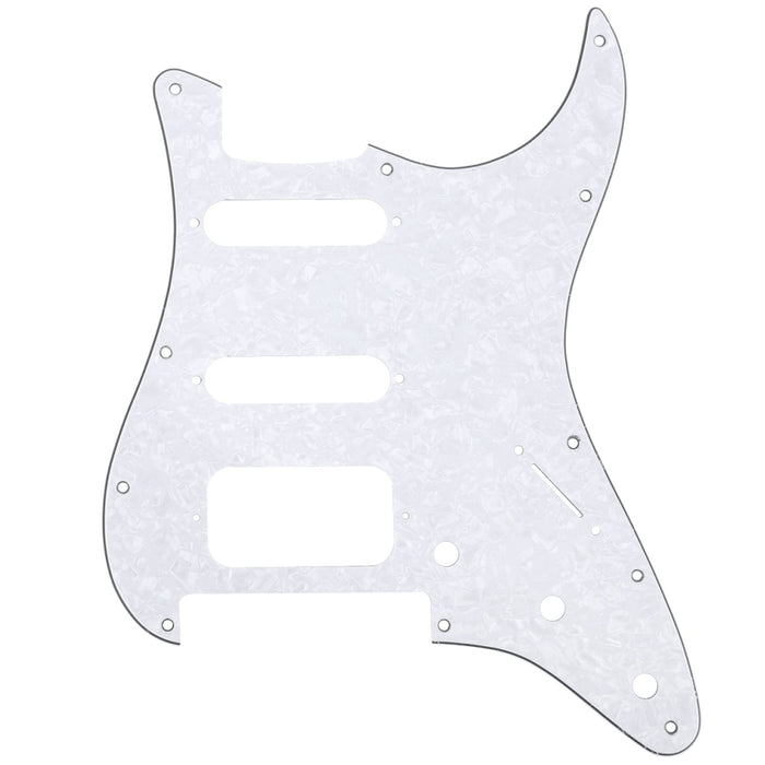 musiclily pro 11 hole round corner hss guitar strat pickguard for american mexican fender strat open pickup with floyd bridge cut mx1386p, white pearl