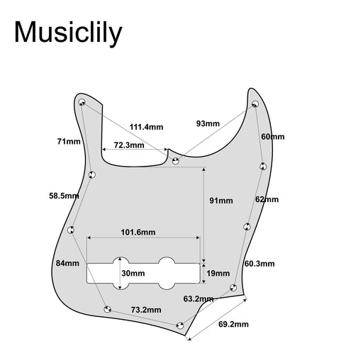Dimensions of musiclily pro 5 string 10 hole contemporary j bass pickguard for fender mexican jazz bass 3ply 4ply mx1394p