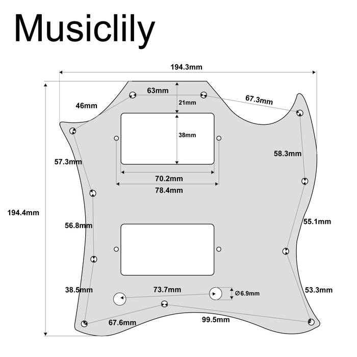 Dimensions of musiclily pro 11 hole large full face guitar pickguard for import sg 3ply 4ply mx1397p
