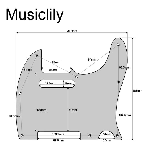 Dimensions of musiclily pro 8 hole guitar tele pickguard for mij made fender japan telecaster 3ply 4ply mx1400p