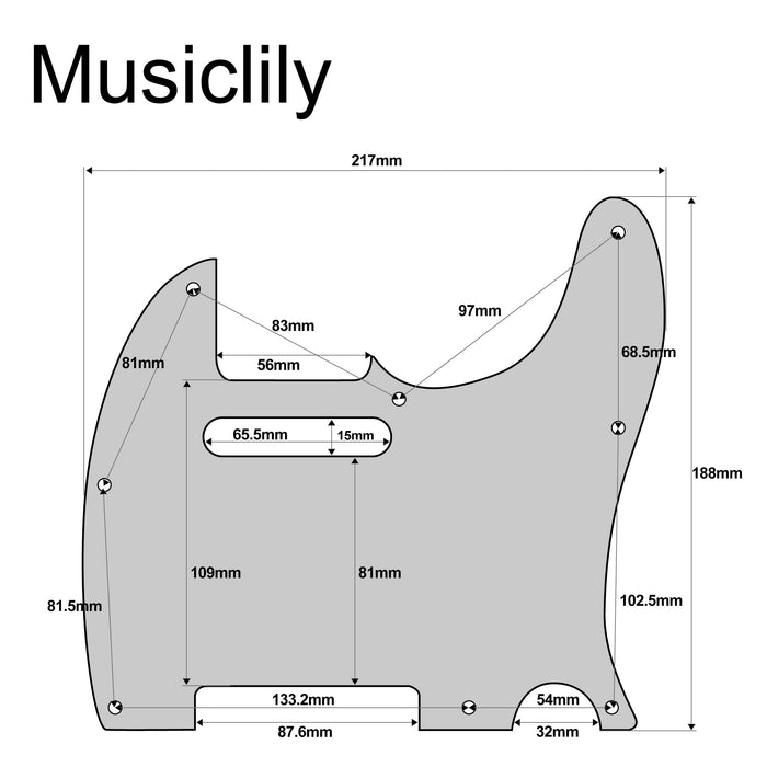 Dimensions of musiclily pro 8 hole guitar tele pickguard for mij made fender japan telecaster 3ply 4ply mx1400p