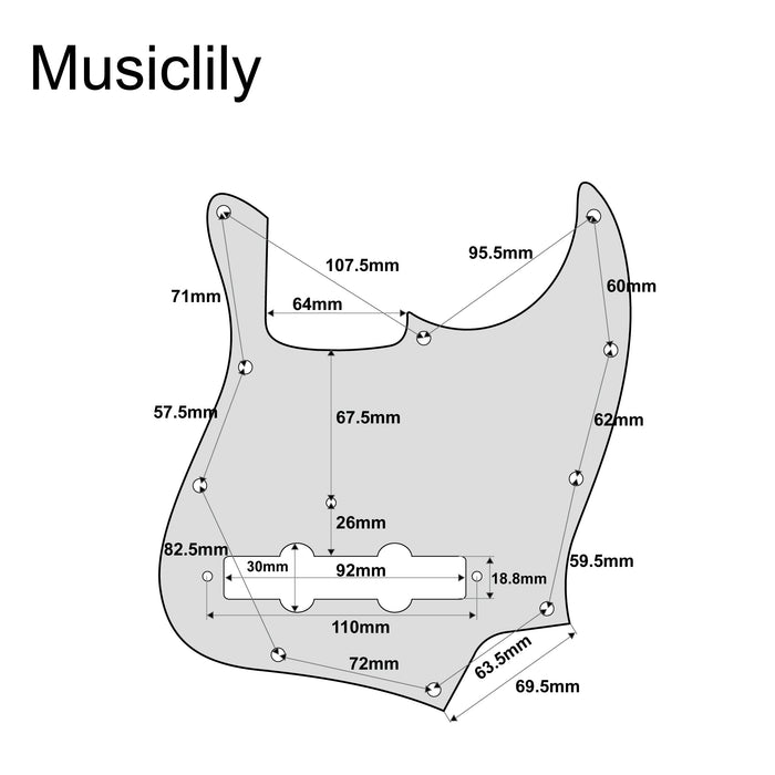 Dimensions of musiclily pro 11 hole j bass pickguard for mij fender japan 4 string jazz bass 3ply 4ply mx1404p