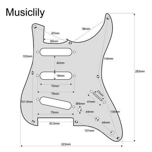 Dimensions of musiclily pro 8 hole guitar strat pickguard for mij fender japan 57 vintage style stratocaster 3ply 4ply mx1405p