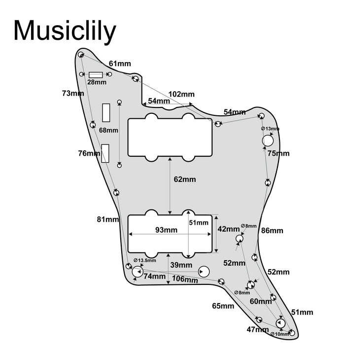 Dimensions of musiclily pro 13 hole guitar pickguard for mij fender japan jazzmaster 3ply 4ply mx1408p