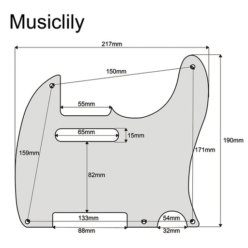 Dimensions of musiclily pro 5 hole vintage tele pickguard for fender american mexican made standard telecaster style electric guitar 1 3 4 ply mx1410p