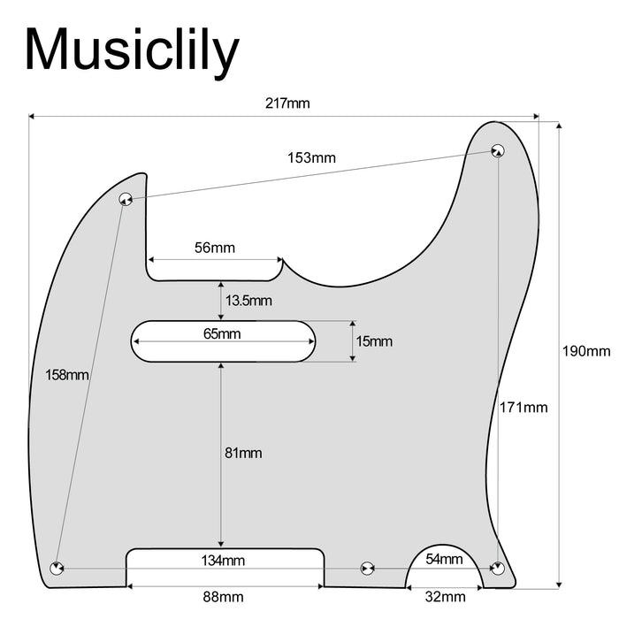 Dimensions of musiclily pro 5 hole guitar pickguard for mij japan tele style mx1411p