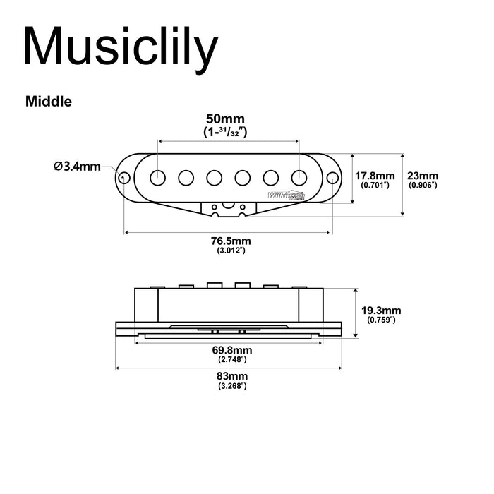 Dimensions of wilkinson m series high output ceramic st single coil middle pickup for strat style electric guitar mx1508bk