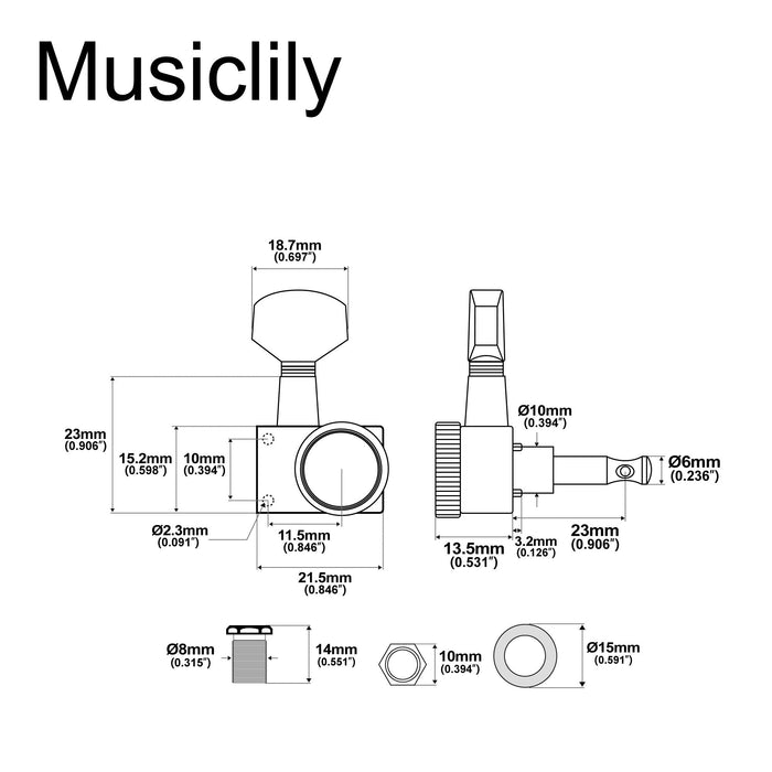 Clavija de afinación de cabeza de máquina bloqueable sellada completamente de 16:1 para bajo, con botón hexagonal, estilo Fender Strat Tele para guitarra eléctrica Musiclily Pro R15T