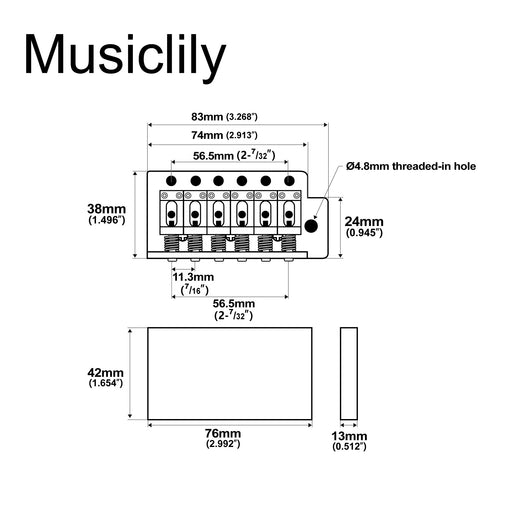 Dimensions of musiclily pro vintage style guitar 56 5mm2 7 32 inch steel saddles tremolo bridge for vintage fender american strat style electric guitar mx1530p