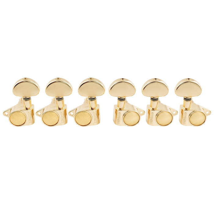 wilkinson 3r3l 19 1 ratio full sealed machine heads tuners tuning pegs keys with half moon button right angle screw for acoustic electric guitar mx1542p, gold