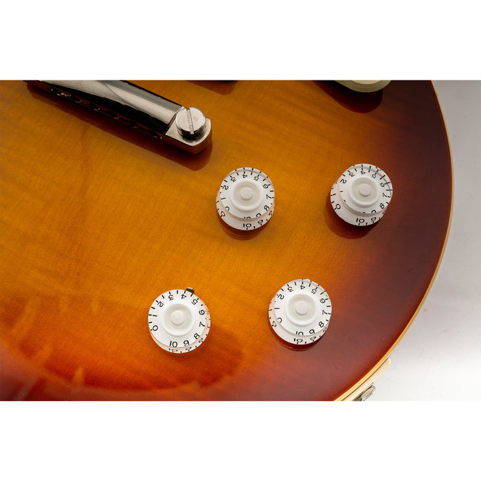 Musiclily Pro Linkshändige Zoll-Größe Fein 24-Zahnkranz Gitarrenknöpfe Ton, Lautstärke, Geschwindigkeitsreglerknöpfe für amerikanische LP- und SG-Style Elektrogitarren, Set von 4