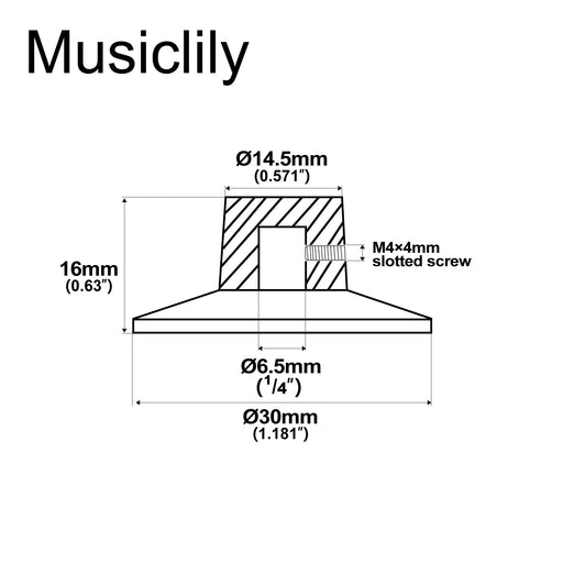Dimensions of musiclily pro 1 4 inch universal fitting solid knobs guitar 2 tone 2 volume amplifier effect pedal witch hat skirted knobs set mx1575bk 2mx1576bk 2