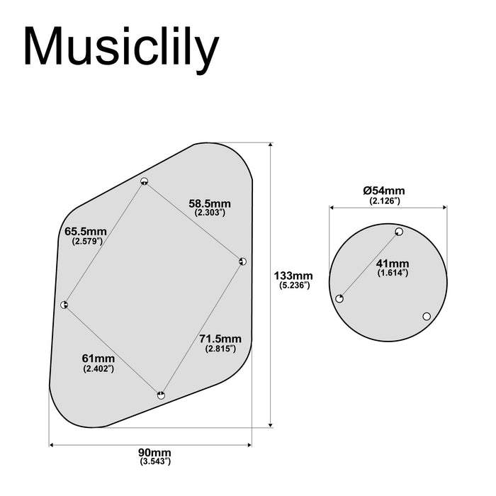 Dimensions of musiclily pro left handed lp backplate and switch plate control cavity cover for china made epiphone lp standard 1ply mx1579mx1581p