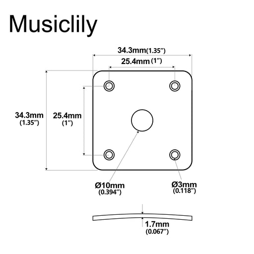 Dimensions of musiclily pro plastic curved jack plate square jackplates compatible with usa lp epiphone lp style guitar mx1586 2p