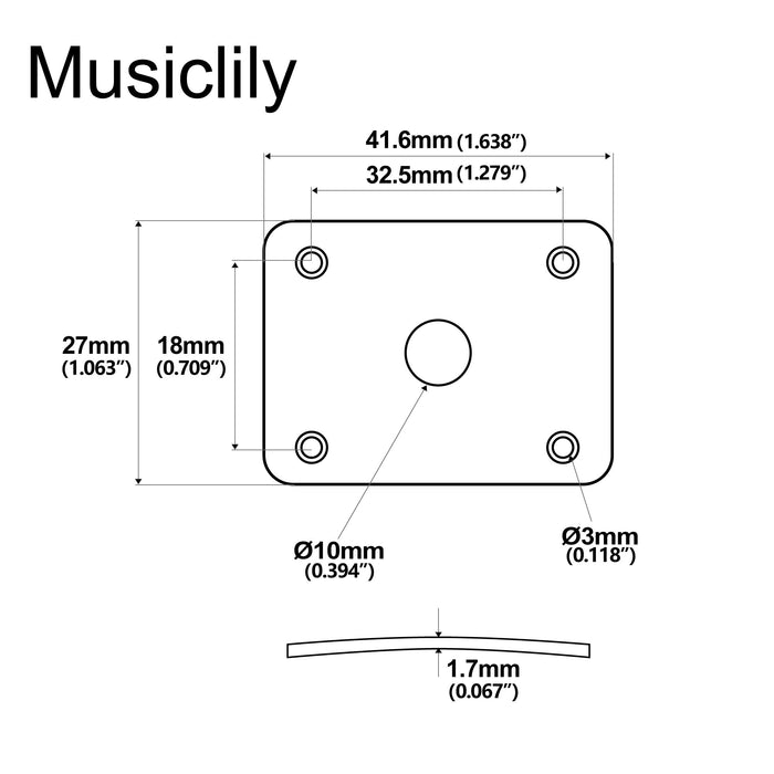 Dimensions of musiclily pro plastic curved jack plate rectangular jackplates for electric guitar mx1587 2p