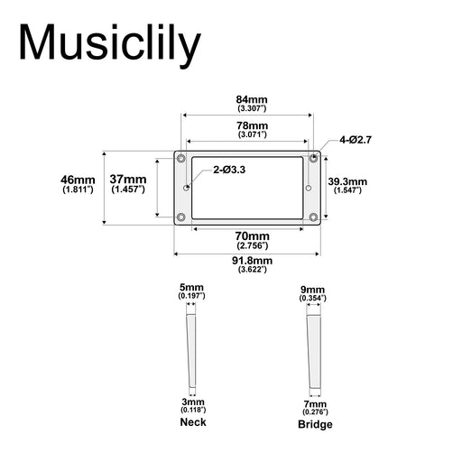 Dimensions of musiclily pro plastic curved bottom humbucker mounting pickup rings set for china made epiphone guitar mx1590mx1591p