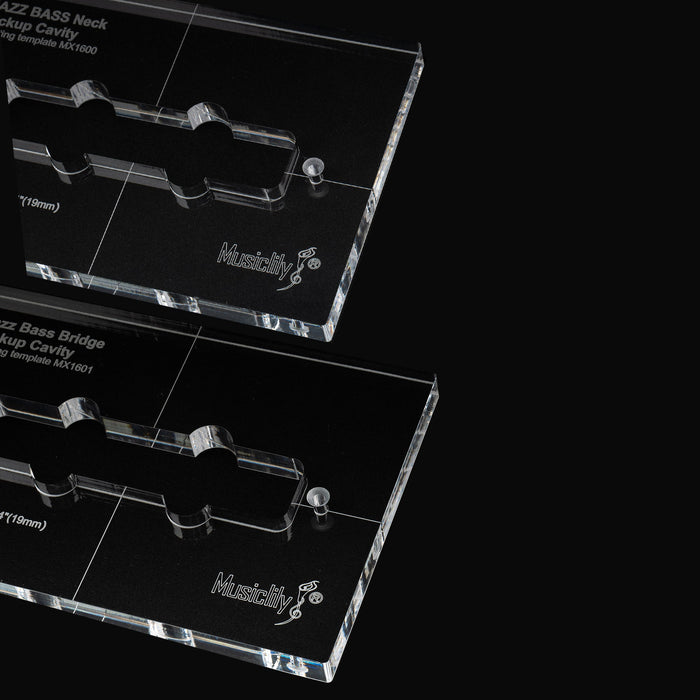 detail of musiclily pro cnc accurate acrylic pickup routing templates set for standard jazz bass neck and bridge pickup mx1600mx1601