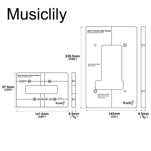 Dimensions of musiclily pro cnc accurate acrylic tremolo bridge routing templates set for traditional strat style guitar mx1603mx1604