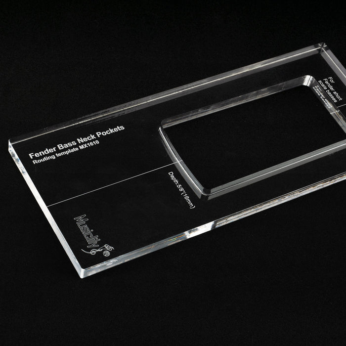 detail of musiclily pro cnc accurate acrylic bass neck routing templates for short scale bass musicmaster mustang mx1610